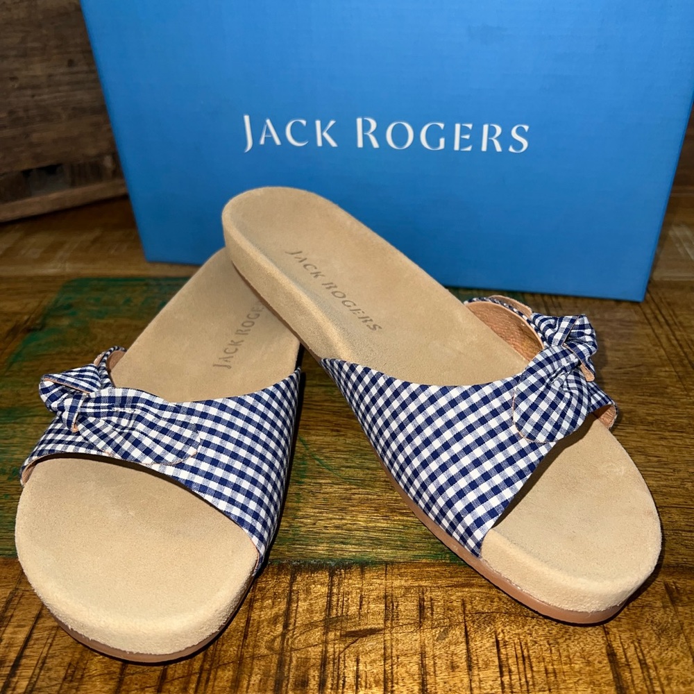 Jack Rogers White & Blue Gingham Bow Dorothy 
Slide. Sandal SZ. 8.5. New…
